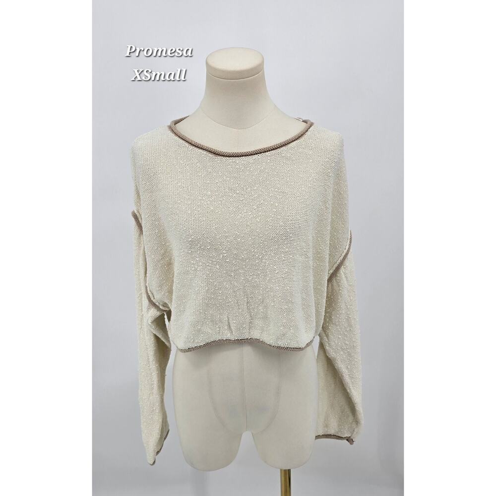 Promesa Sunday Knit Cropped‎ Sweater Cream Soft Neutral Cozy Minimal XS